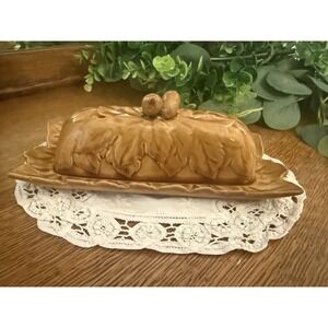 Anthropologie Acorn Butter Dish Woodland Fall Cottagecore Stoneware
